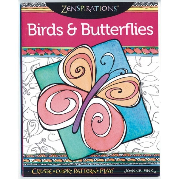 Zenspirations® Coloring Book by Joanne Fink features bird and butterfly designs to embellish.